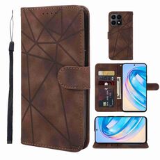 Custodia per telefono in pelle con linee geometriche per Honor X8a Skin Feel (marrone)