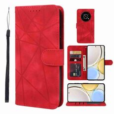 Custodia in pelle per telefono cellulare con linee geometriche Skin Feel For Honor X9 (rosso)