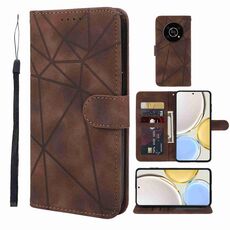 Custodia per telefono in pelle con linee geometriche per Honor X9 Skin Feel (marrone)