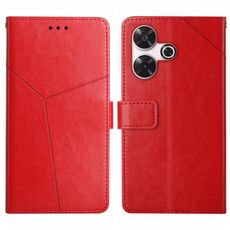Custodia per telefono in pelle flip con motivo globale a forma di Y per Xiaomi Redmi 13 4G (rossa)