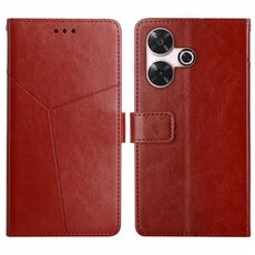 Per Xiaomi Redmi 13 4G Custodia per cellulare in pelle con motivo globale a forma di Y (marrone)