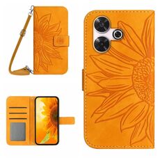 Per Xiaomi Redmi 13 4G Global Skin Feel Custodia per cellulare in pelle con motivo Sun Flower in rilievo con cordino (Giallo)