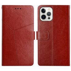 Per iPhone 16 Pro Max HT01 Custodia per cellulare in pelle con motivo a Y (marrone)