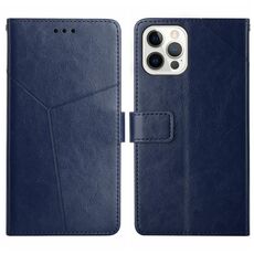 Per iPhone 16 Pro Max HT01 Custodia per cellulare in pelle con motivo a Y (blu)