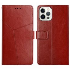 Per iPhone 16 Pro HT01 Custodia per telefono in pelle con motivo a forma di Y (marrone)