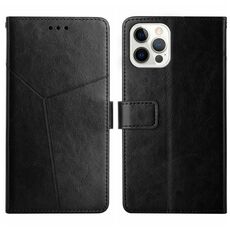 Per iPhone 16 Pro HT01 Custodia per cellulare in pelle con motivo a Y (nera)