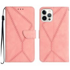 Custodia per telefono in pelle goffrata con cuciture per iPhone 16 Pro Max (rosa)