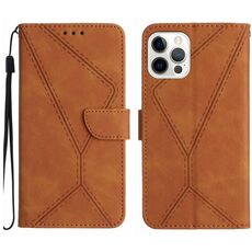 Custodia per telefono in pelle goffrata con cuciture per iPhone 16 Pro Max (marrone)