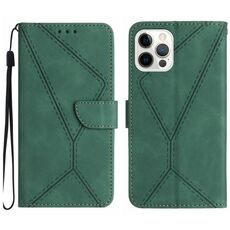 Custodia per telefono in pelle goffrata con cuciture per iPhone 16 Pro Max (verde)