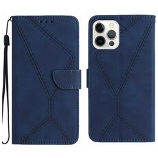 Per iPhone 16 Pro Max Custodia per telefono in pelle goffrata con cuciture (blu)