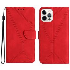 Per iPhone 16 Pro Custodia per telefono in pelle goffrata con cuciture (rosso)