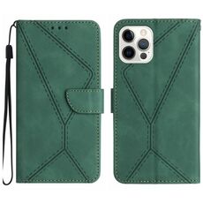 Custodia per telefono in pelle goffrata con cuciture per iPhone 16 Pro (verde)