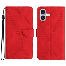 Custodia per telefono in pelle goffrata con cuciture per iPhone 16 Plus (rossa)