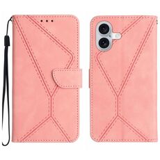 Custodia per telefono in pelle goffrata con cuciture per iPhone 16 Plus (rosa)