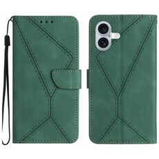 Custodia per telefono in pelle goffrata con cuciture per iPhone 16 Plus (verde)