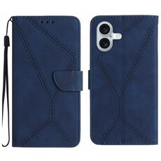 Custodia per telefono in pelle goffrata con cuciture per iPhone 16 Plus (blu)