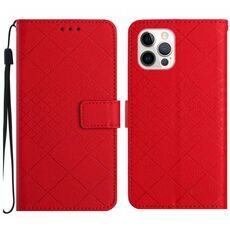 Custodia per telefono in pelle con struttura a griglia rombica per iPhone 16 Pro Max (rossa)