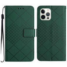 Per iPhone 16 Pro Max Custodia per telefono in pelle con trama a griglia rombica (verde)