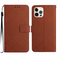 Custodia per telefono in pelle con struttura a griglia rombica per iPhone 16 Pro Max (marrone)