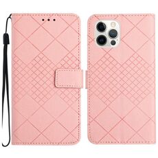 Custodia per telefono in pelle con texture a griglia rombica per iPhone 16 Pro Max (rosa)