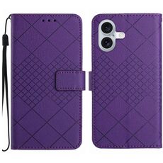 Custodia per telefono in pelle con struttura a griglia rombica per iPhone 16 Plus (viola)
