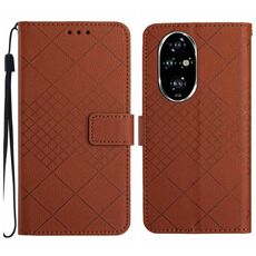 Custodia per telefono in pelle con struttura a griglia rombica globale per Honor 200 5G (marrone)