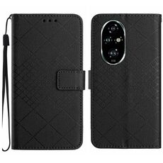 Custodia per telefono in pelle con struttura a griglia rombica globale per Honor 200 5G (nera)