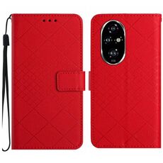 Custodia per telefono in pelle con struttura a griglia rombica globale per Honor 200 Pro 5G (rossa)
