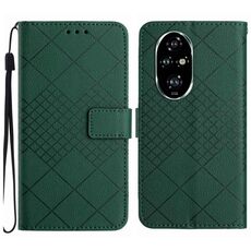 Custodia per telefono in pelle con struttura a griglia rombica globale per Honor 200 Pro 5G (verde)