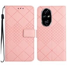 Custodia per telefono in pelle con struttura a griglia rombica globale per Honor 200 Pro 5G (rosa)
