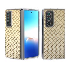 Custodia per telefono in PU con struttura trasparente con trama intrecciata per Honor Magic Vs2 (oro)