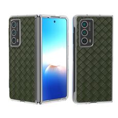 Custodia per telefono in PU con cornice trasparente con trama intrecciata per Honor Magic Vs2 (verde)