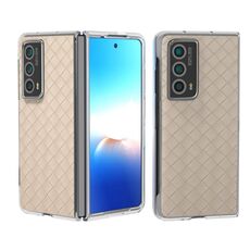 Custodia per telefono in PU con struttura trasparente con trama intrecciata per Honor Magic Vs2 (beige)