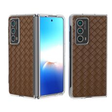 Custodia per telefono in PU con struttura trasparente con struttura intrecciata per Honor Magic Vs2 (marrone)