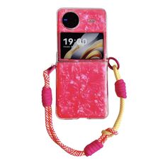 Custodia per telefono con fibbia laterale con texture a conchiglia perlescente per vivo X Flip con braccialetto arcobaleno (rosso)