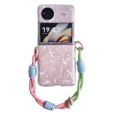 Per vivo X Flip Custodia per telefono con fibbia laterale con texture a conchiglia perlescente e braccialetto arcobaleno (rosa)