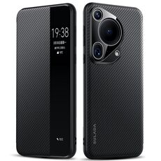 Per Huawei Pura 70 Ultra SULADA Kevlar 600D Texture Smart Window Custodia in pelle per telefono (Nero)