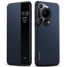 Per Huawei Pura 70 Ultra SULADA Kevlar 600D Texture Smart Window Custodia in pelle per telefono (blu)