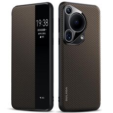 Per Huawei Pura 70 Ultra SULADA Kevlar 600D Texture Smart Window Custodia in pelle per telefono (marrone)