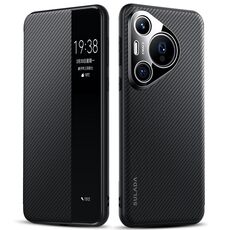 Per Huawei Pura 70 Pro SULADA Kevlar 600D Texture Smart Window Custodia in pelle per telefono (Nero)