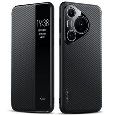 Per Huawei Pura 70 SULADA Kevlar 600D Texture Smart Window Custodia in pelle per telefono (nero)