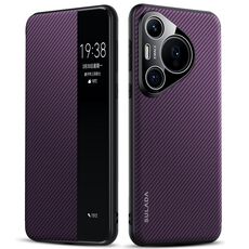 Per Huawei Pura 70 SULADA Kevlar 600D Texture Smart Window Custodia in pelle per telefono (viola)