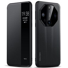 Per Huawei Mate 60 RS Ultimate SULADA Kevlar 600D Texture Smart Window Custodia in pelle per telefono (nero)