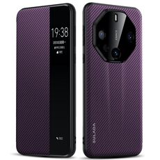 Per Huawei Mate 60 RS Ultimate SULADA Kevlar 600D Texture Smart Window Custodia in pelle per telefono (viola)