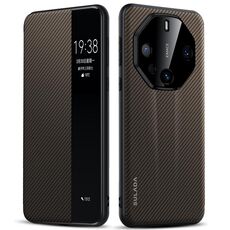 Per Huawei Mate 60 RS Ultimate SULADA Kevlar 600D Texture Smart Window Custodia in pelle per telefono (marrone)