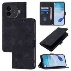Custodia per telefono in pelle goffrata per vivo iQOO Z9 / iQOO Z9 Turbo 5G (nero)