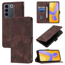 Custodia per telefono in pelle goffrata Global Skin Feel per vivo V27 5G / V27 Pro 5G (marrone)