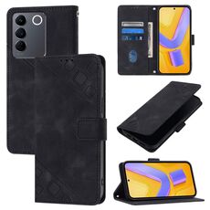 Custodia per telefono in pelle goffrata per vivo V27e 4G Global / T2 4G Global Skin Feel (nera)