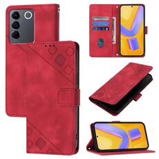 Custodia per telefono in pelle goffrata per vivo V27e 4G Global / T2 4G Global Skin Feel (rosso)