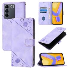 Custodia per telefono in pelle goffrata per vivo V27e 4G Global / T2 4G Global Skin Feel (viola chiaro)